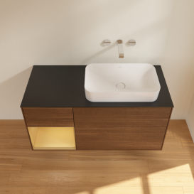 Тумба под раковину Villeroy & Boch Finion 120х50,1 см с подсветкой МДФ шпон грецкого ореха/стекло черное матовое F682HFGN