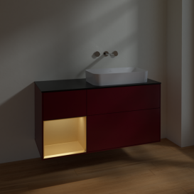 Тумба под раковину Villeroy & Boch Finion 120х50,1 см с подсветкой МДФ пион матовый лак/стекло черное матовое F682HFHB