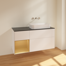 Тумба под раковину Villeroy & Boch Finion 120х50,1 см с подсветкой МДФ белый матовый лак/стекло черное матовое F682HFMT