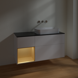 Тумба под раковину Villeroy & Boch Finion 120х50,1 см с подсветкой МДФ белый матовый лак/стекло черное матовое F682HFMT