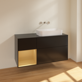 Тумба под раковину Villeroy & Boch Finion 120х50,1 см с подсветкой МДФ черный матовый лак/стекло черное матовое F682HFPD