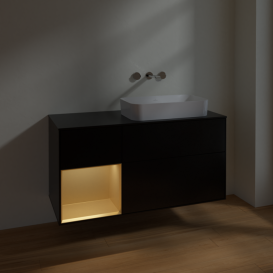 Тумба под раковину Villeroy & Boch Finion 120х50,1 см с подсветкой МДФ черный матовый лак/стекло черное матовое F682HFPD