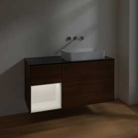 Тумба под раковину Villeroy & Boch Finion 120х50,1 см с подсветкой МДФ шпон грецкого ореха/стекло черное матовое F682MTGN