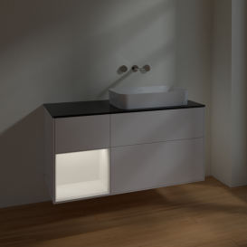 Тумба під раковину Villeroy & Boch Finion 120х50,1 см із підсвічуванням МДФ білий матовий лак/скло чорне матове F682MTMT