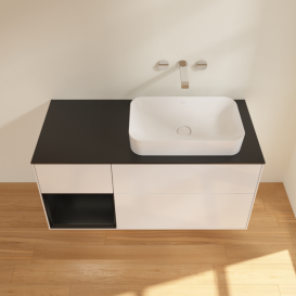 Тумба под раковину Villeroy & Boch Finion 120х50,1 см с подсветкой МДФ глянцевый белый лак/стекло черное матовое F682PDGF