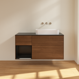 Тумба под раковину Villeroy & Boch Finion 120х50,1 см с подсветкой МДФ шпон грецкого ореха/стекло черное матовое F682PDGN