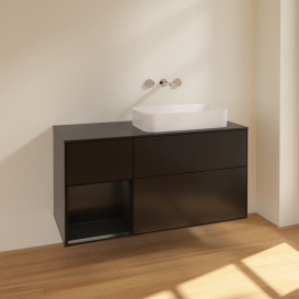 Тумба под раковину Villeroy & Boch Finion 120х50,1 см с подсветкой МДФ черный матовый лак/стекло черное матовое F682PDPD