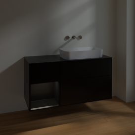 Тумба под раковину Villeroy & Boch Finion 120х50,1 см с подсветкой МДФ черный матовый лак/стекло черное матовое F682PDPD