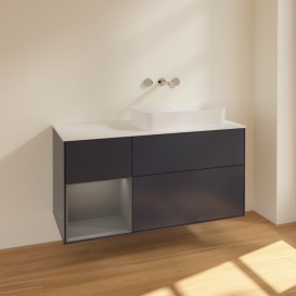 Тумба под раковину Villeroy & Boch Finion 120х50,1 см с подсветкой МДФ темно-синий матовый лак/стекло белое матовое F681GKHG