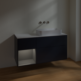 Тумба под раковину Villeroy & Boch Finion 120х50,1 см с подсветкой МДФ темно-синий матовый лак/стекло белое матовое F681GKHG