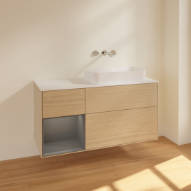 Тумба под раковину Villeroy & Boch Finion 120х50,1 см с подсветкой МДФ шпон дуба/стекло белое матовое F681GKPC