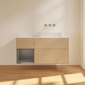 Тумба под раковину Villeroy & Boch Finion 120х50,1 см с подсветкой МДФ шпон дуба/стекло белое матовое F681GKPC