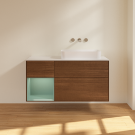 Тумба под раковину Villeroy & Boch Finion 120х50,1 см с подсветкой МДФ шпон грецкого ореха/стекло белое матовое F681GMGN