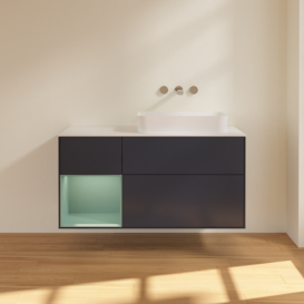 Тумба под раковину Villeroy & Boch Finion 120х50,1 см с подсветкой МДФ темно-синий матовый лак/стекло белое матовое F681GMHG