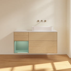 Тумба под раковину Villeroy & Boch Finion 120х50,1 см с подсветкой МДФ шпон дуба/стекло белое матовое F681GMPC