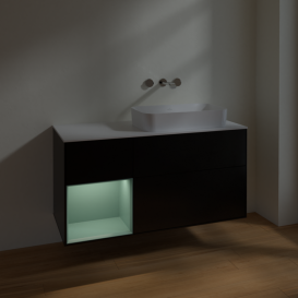 Тумба под раковину Villeroy & Boch Finion 120х50,1 см с подсветкой МДФ черный матовый лак/стекло белое матовое F681GMPD