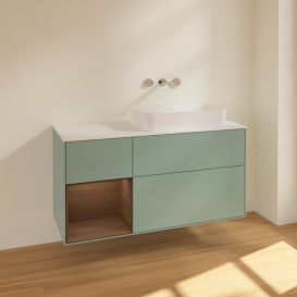 Тумба под раковину Villeroy & Boch Finion 120х50,1 см с подсветкой МДФ оливковый матовый лак/стекло белое матовое F681GNGM