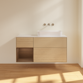 Тумба под раковину Villeroy & Boch Finion 120х50,1 см с подсветкой МДФ шпон дуба/стекло белое матовое  F681GNPC