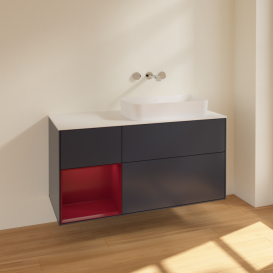 Тумба под раковину Villeroy & Boch Finion 120х50,1 см с подсветкой МДФ темно-синий матовый лак/стекло белое матовое F681HBHG