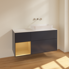 Тумба под раковину Villeroy & Boch Finion 120х50,1 см с подсветкой МДФ темно-синий матовый лак/стекло белое матовое F681HFHG