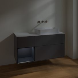 Тумба под раковину Villeroy & Boch Finion 120х50,1 см с подсветкой МДФ антрацит матовый лак/стекло белое матовое F681HGGK