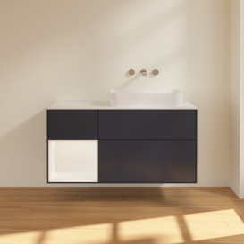 Тумба под раковину Villeroy & Boch Finion 120х50,1 см с подсветкой МДФ темно-синий матовый лак/стекло белое матовое F681MTHG