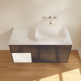 Тумба под раковину Villeroy & Boch Finion 120х50,1 см с подсветкой МДФ темно-синий матовый лак/стекло белое матовое F681MTHG