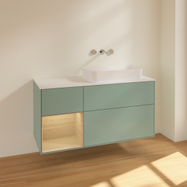 Тумба под раковину Villeroy & Boch Finion 120х50,1 см с подсветкой МДФ оливковый матовый лак/стекло белое матовое F681PCGM