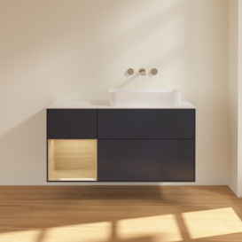 Тумба под раковину Villeroy & Boch Finion 120х50,1 см с подсветкой МДФ темно-синий матовый лак/стекло белое матовое F681PCHG