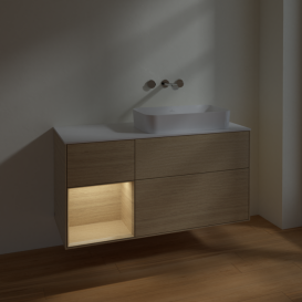 Тумба під раковину Villeroy & Boch Finion 120х50,1 см із підсвічуванням МДФ шпон дуба/скло біле матове F681PCPC