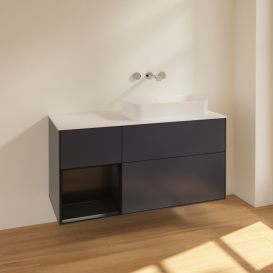 Тумба под раковину Villeroy & Boch Finion 120х50,1 см с подсветкой МДФ темно-синий матовый лак/стекло белое матовое F681PDHG