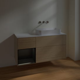 Тумба под раковину Villeroy & Boch Finion 120х50,1 см с подсветкой МДФ шпон дуба/стекло белое матовое F681PDPC