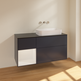 Тумба под раковину Villeroy & Boch Finion 120х50,1 см с подсветкой МДФ темно-синий матовый лак/стекло черное матовое F682GFHG