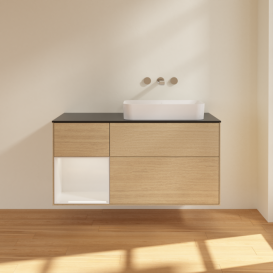 Тумба під раковину Villeroy & Boch Finion 120х50,1 см із підсвічуванням МДФ шпон дуба/скло чорне матове F682GFPC