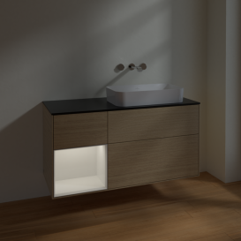 Тумба під раковину Villeroy & Boch Finion 120х50,1 см із підсвічуванням МДФ шпон дуба/скло чорне матове F682GFPC