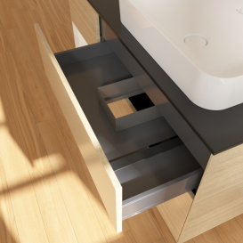 Тумба під раковину Villeroy & Boch Finion 120х50,1 см із підсвічуванням МДФ шпон дуба/скло чорне матове F682GFPC