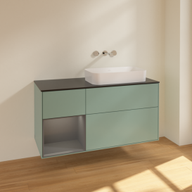 Тумба под раковину Villeroy & Boch Finion 120х50,1 см с подсветкой МДФ оливковый матовый лак/стекло черное матовое F682GKGM