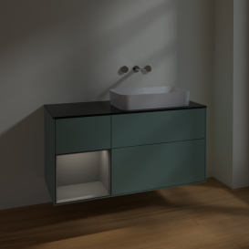 Тумба под раковину Villeroy & Boch Finion 120х50,1 см с подсветкой МДФ оливковый матовый лак/стекло черное матовое F682GKGM