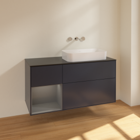 Тумба под раковину Villeroy & Boch Finion 120х50,1 см с подсветкой МДФ темно-синий матовый лак/стекло черное матовое F682GKHG