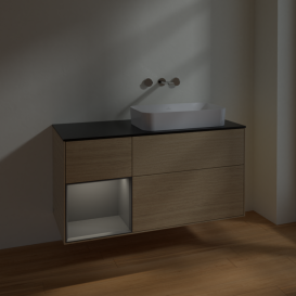 Тумба под раковину Villeroy & Boch Finion 120х50,1 см с подсветкой МДФ шпон дуба/стекло черное матовое F682GKPC