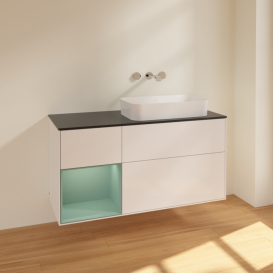 Тумба под раковину Villeroy & Boch Finion 120х50,1 см с подсветкой МДФ глянцевый белый лак/стекло черное матовое F682GMGF