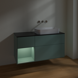 Тумба под раковину Villeroy & Boch Finion 120х50,1 см с подсветкой МДФ оливковый матовый лак/стекло черное матовое F682GMGM