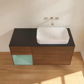 Тумба под раковину Villeroy & Boch Finion 120х50,1 см с подсветкой МДФ шпон грецкого ореха/стекло черное матовое F682GMGN