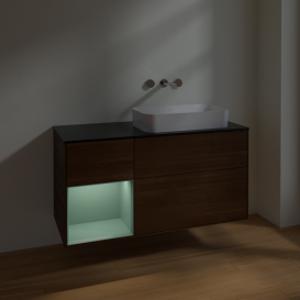 Тумба под раковину Villeroy & Boch Finion 120х50,1 см с подсветкой МДФ шпон грецкого ореха/стекло черное матовое F682GMGN