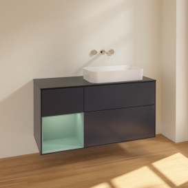 Тумба под раковину Villeroy & Boch Finion 120х50,1 см с подсветкой МДФ темно-синий матовый лак/стекло черное матовое F682GMHG