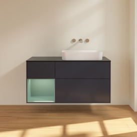 Тумба под раковину Villeroy & Boch Finion 120х50,1 см с подсветкой МДФ темно-синий матовый лак/стекло черное матовое F682GMHG