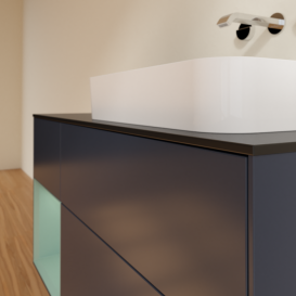 Тумба под раковину Villeroy & Boch Finion 120х50,1 см с подсветкой МДФ темно-синий матовый лак/стекло черное матовое F682GMHG