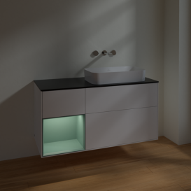 Тумба под раковину Villeroy & Boch Finion 120х50,1 см с подсветкой МДФ белый матовый лак/стекло черное матовое F682GMMT