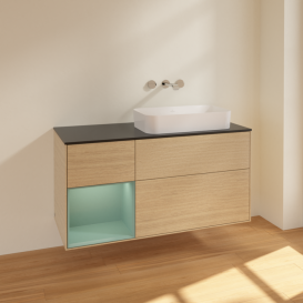 Тумба под раковину Villeroy & Boch Finion 120х50,1 см с подсветкой МДФ шпон дуба/стекло черное матовое F682GMPC