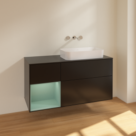 Тумба под раковину Villeroy & Boch Finion 120х50,1 см с подсветкой МДФ черный матовый лак/стекло черное матовое F682GMPD